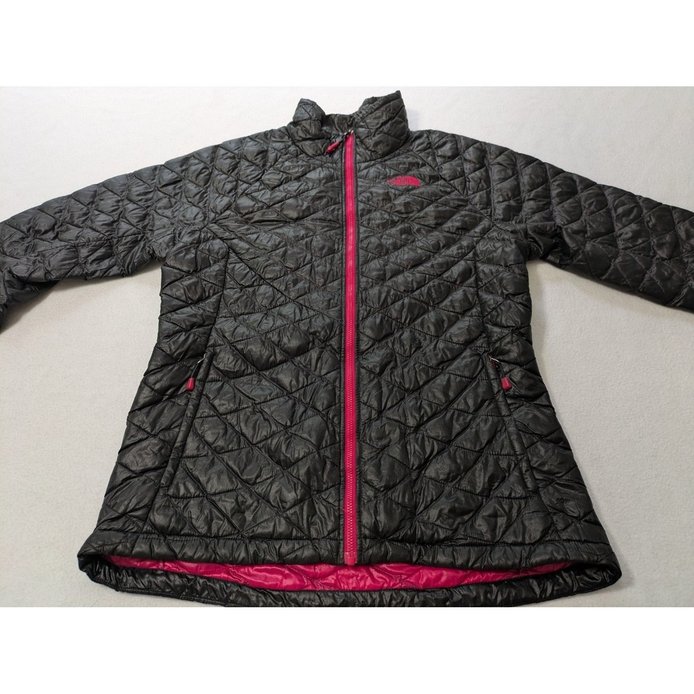 The North Face ThermoBall Full Zip Jacket Coat Med Pink Black Quilted Puffer